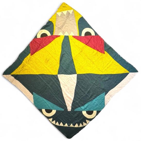 Fendi Accessories - RARE Fendi Monster Scarf Wrap Shawl Lime Teal Logo Print Luxury Silk Wool